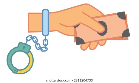 Handcuffed hand holding money symbolizing corruption bribery or illegal financial transactions