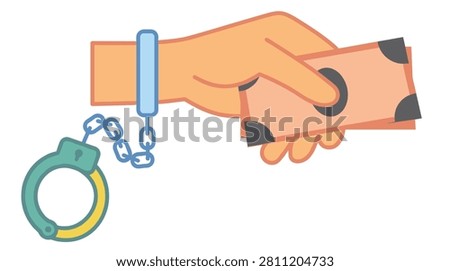 Handcuffed hand holding money symbolizing corruption bribery or illegal financial transactions