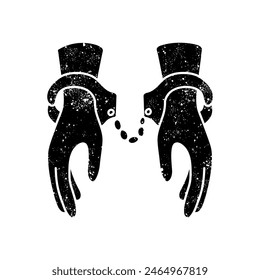 Handcuffed hands black hand drawn icon in grunge look