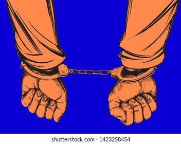 handcuffed hands icon hand drawn vector illustration sketch