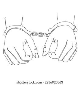 
handcuffed line drawing. continuous line on the cuffs