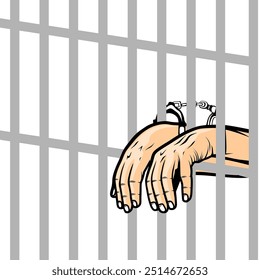 handcuffed prisoner behind bars vector illustration