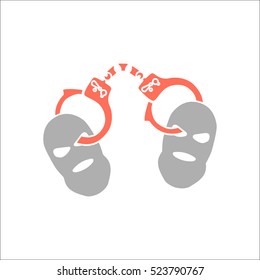 Handcuffs Arrested terrorist symbol sign flat icon on background
