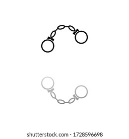 Handcuffs. Black symbol on white background. Simple illustration. Flat Vector Icon. Mirror Reflection Shadow. Can be used in logo, web, mobile and UI UX project