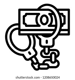 Handcuffs bribery icon. Outline handcuffs bribery vector icon for web design isolated on white background