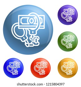 Handcuffs bribery icons set vector 6 color isolated on white background