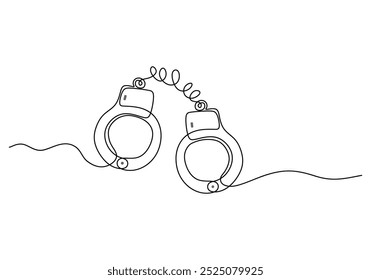 handcuffs continuous one line drawing. Law and justice concept. Vector illustration minimalist background.