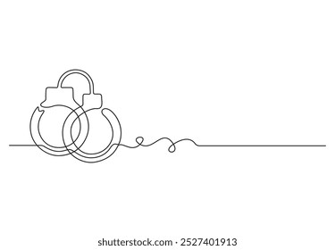 Esposas continuas de una línea dibujando el símbolo de la justicia policial y el concepto de cárcel en Ilustración vectorial de estilo lineal simple