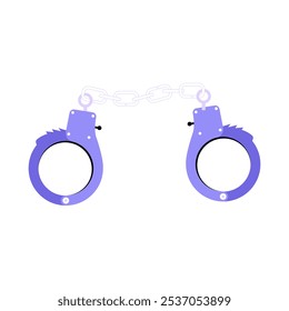 Handcuffs In Flat Vector Illustration Symbolizing Law Enforcement, Security, And Detention, Isolated On White Background.