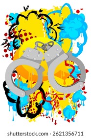 Handcuffs graffiti. Abstract modern street art decoration performed in urban painting style.