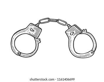 Handcuffs. Hand Drawn Engraving Vintage Vector Black. Isolated On White Background. Stylish Design With Sketch Illustration