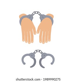 Handcuffs. Hands in handcuffs, vector illustration