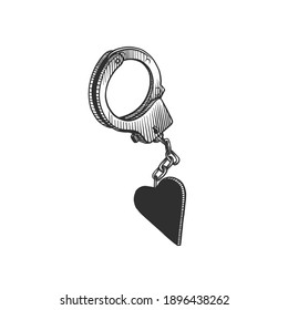 The handcuffs with hearts. Can be used as a sketch of a tattoo.