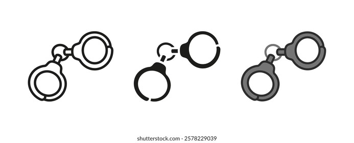 Handcuffs icon. Arrest symbol. Prison and jail sign. Slave and slavery concept. Captive illegal convict pictogram. Criminal detention and confinement with handcuffs vector illustration.