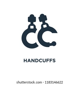 Handcuffs icon. Black filled vector illustration. Handcuffs symbol on white background. Can be used in web and mobile.