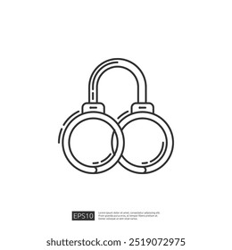 Handcuffs icon, black outline on white background. Vector illustration. Criminal justice, arrest, law enforcement, crime, security, safety concept.