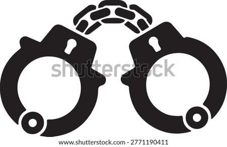 Handcuffs icon with black and white handcuffs enforcement restraint shackles security illustration minimalist offender detention restricton consequence criminal punishment violation