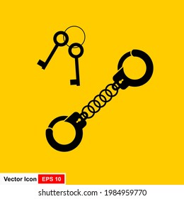 Handschellen-Symbol. Flache Vektorgrafik-Illustration, Clipart einzeln auf gelbem Hintergrund