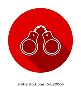 handcuffs icon isolated on red background with long shadow. flat icon