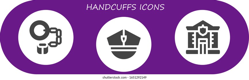 handcuffs icon set. 3 filled handcuffs icons. Included Handcuffs, Police icons