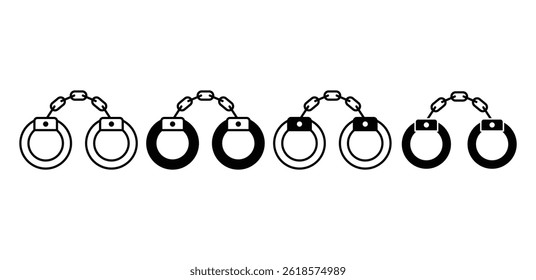 Handcuffs Icon Set Black and White Color Illustrations Vector Design