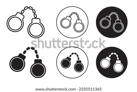 Handcuffs icon set. criminal arrest hand cuff outline vector symbol.