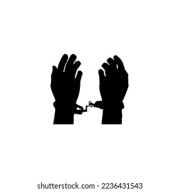 Handcuffs icon. Simple style stop acts of violence poster background symbol. Handcuffs brand logo design element. Handcuffs t-shirt printing. vector for sticker.