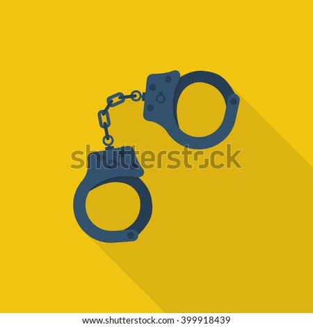 Handcuffs icon. Vector illustration. Flat design style. Handcuffs isolated with long shadow. Arrest symbol. Jail icon. Punishment for crime. Law justice.