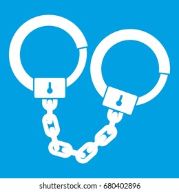 Handcuffs icon white isolated on blue background vector illustration