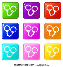 Handcuffs icons of 9 color set isolated vector illustration