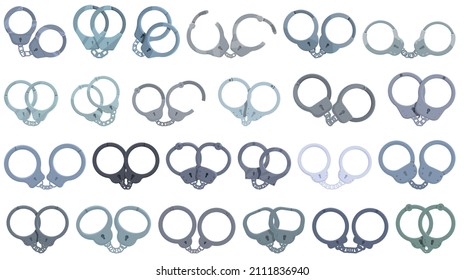 Handcuffs icons set cartoon vector. Jail cuff. Police arrest