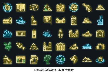 Handcuffs icons set outline vector. Cuff jail. Police arrest vector neon