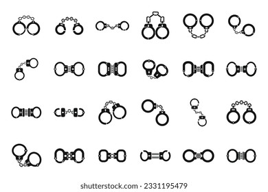 Handcuffs icons set simple vector. Police jail. Arrest prison