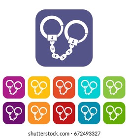 Handcuffs icons set vector illustration in flat style In colors red, blue, green and other