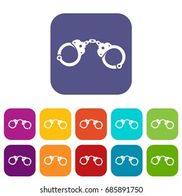 Handcuffs icons set vector illustration in flat style in colors red, blue, green, and other