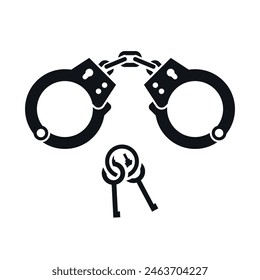 Esposas con llave. Ilustración vectorial negra.