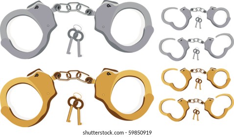 Handcuffs! - Handcuffs with keys isolated on white, proposal locked, half closed and open. Vector illustration. Suitable for internet, advertising, editorial graphics. See others on "Objects" set.