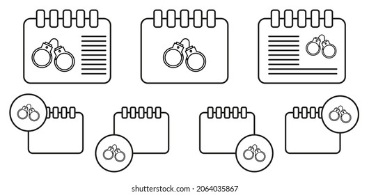 Esposas, icono del vector de ley en la ilustración del conjunto de calendario para ui y ux, sitio web o aplicación móvil
