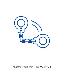 Handcuffs line icon concept. Handcuffs flat  vector symbol, sign, outline illustration.