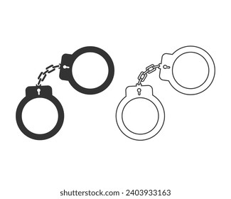 Handcuffs line icon set in simple style on a white background illustration. Vector