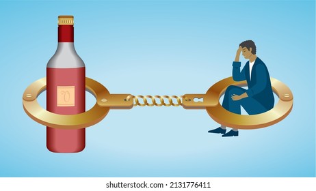 Esposas con hombre y botella de vino. Ilustración vectorial. Dimensión 16:9.