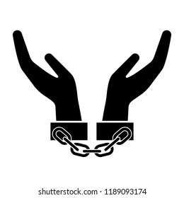 Handcuffs, Manacles Or Shackles Icon. Chained, Handcuffed Hands. Vector Illustration