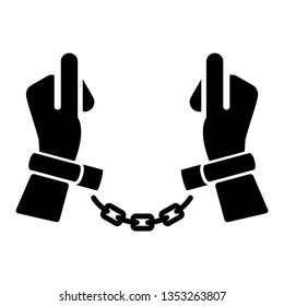 Handcuffs, manacles or shackles icon. Chained, handcuffed hands. Vector Illustration
