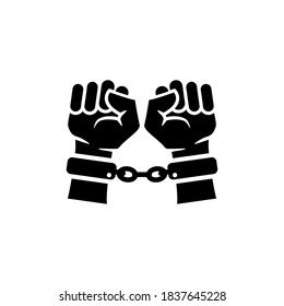 Handcuffs, manacles or shackles icon. Chained, handcuffed hands, glyph style design