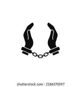 Handcuffs, Manacles Or Shackles Icon. Chained, Handcuffed Hands. Vector Illustration