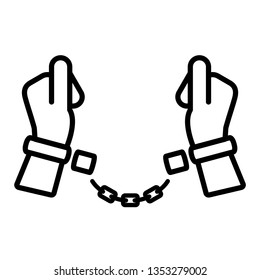 Handcuffs, manacles or shackles icon with line style. Chained, handcuffed hands. Vector Illustration