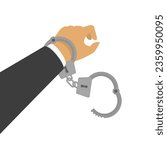 Handcuffs on the hands of the criminal. Arrested man in handcuffs vector illustration in flat style. A crime, corruption and arrest concept.