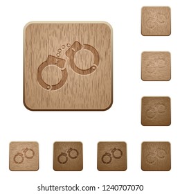 Handcuffs on rounded square carved wooden button styles