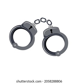 Handcuffs. Police handcuffs made of steel, capturing and restraining criminals. Vector flat illustration, cartoon style.