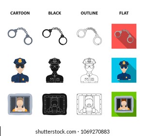 Handcuffs, policeman, prisoner, flashlight.Police set collection icons in cartoon,black,outline,flat style vector symbol stock illustration web.